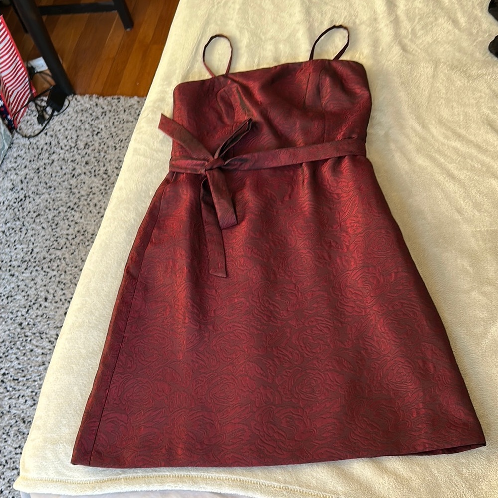 Jacquard Burgundy Strapless Dress
